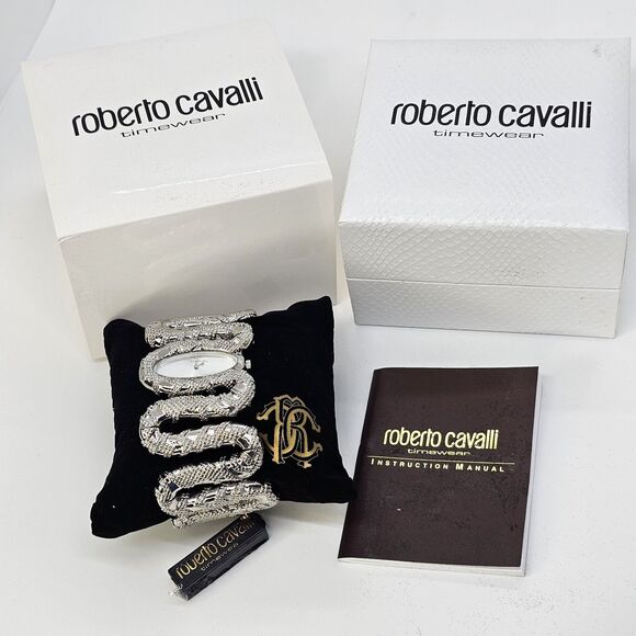 Roberto Cavalli Women 42MM Cleopatra Snake Watch Gray Stainless Steel Band Dial - Picture 1 of 6